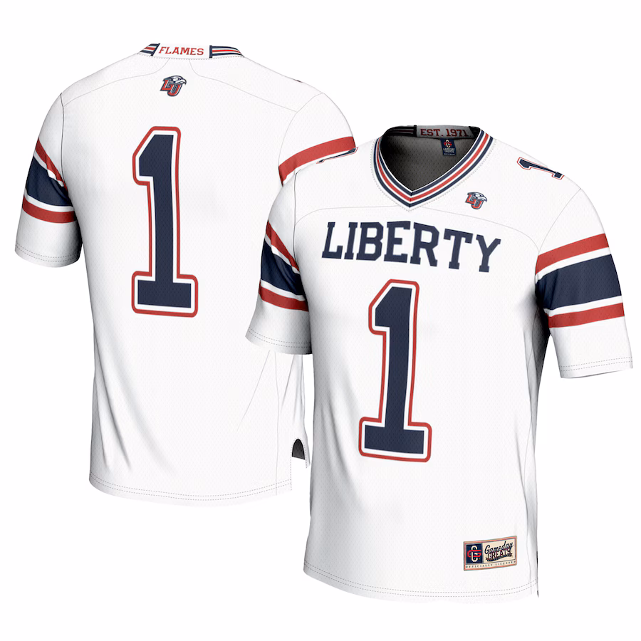 Men's GameDay Greats #1 White Liberty Flames Football Jersey - ujerseystore