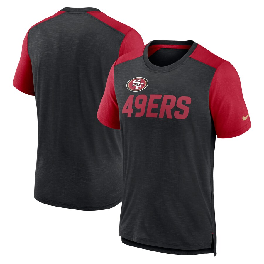 Men's San Francisco 49ers Nike Heathered Black Color Block Team Name T-Shirt - ujerseystore