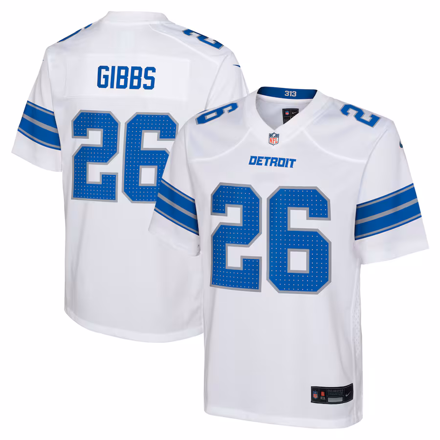 Youth Detroit Lions Jahmyr Gibbs Nike White Player Game Jersey - ujerseystore