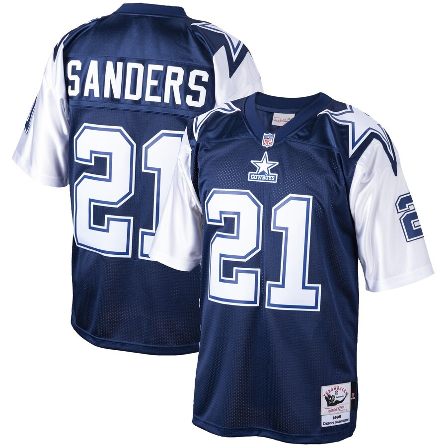 Men's Dallas Cowboys Deion Sanders Mitchell & Ness Navy Big & Tall 1995 Retired Player Replica Jersey - ujerseystore
