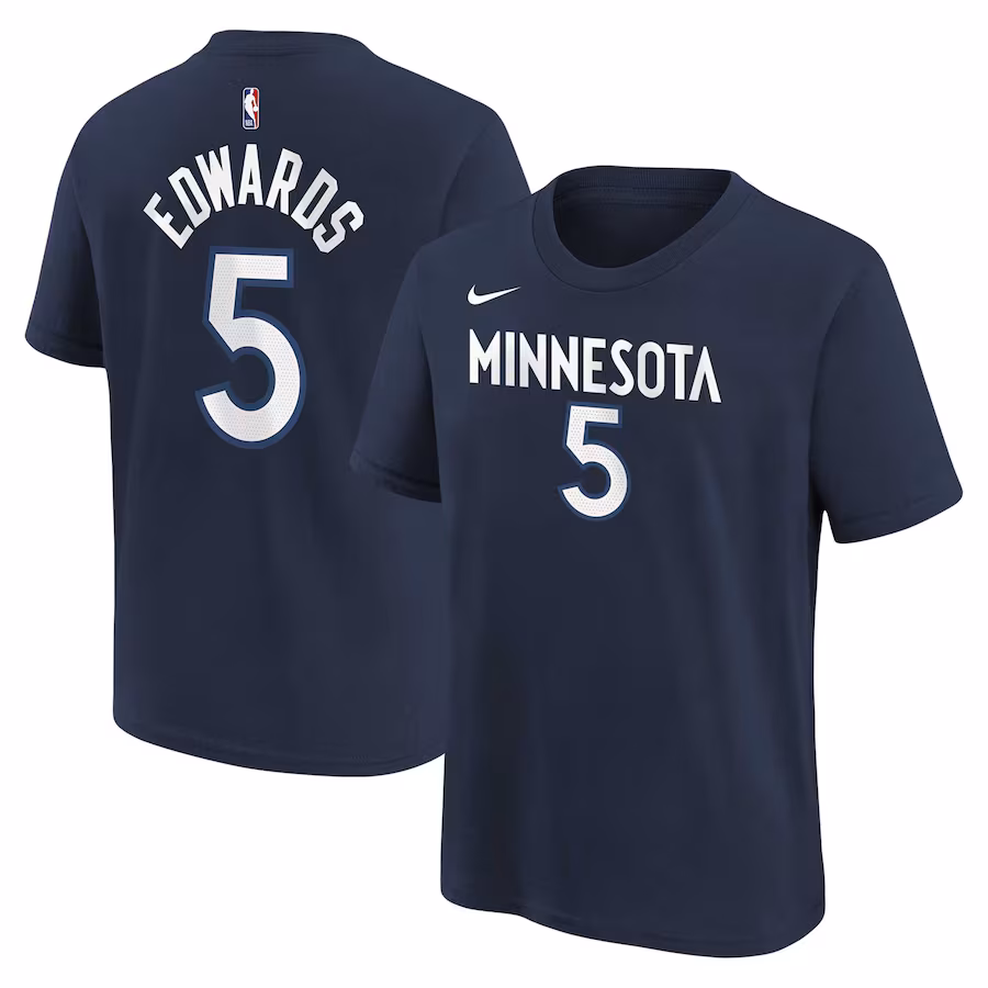 Youth Minnesota Timberwolves Anthony Edwards Navy Icon Name & Number T-Shirt - ujerseystore
