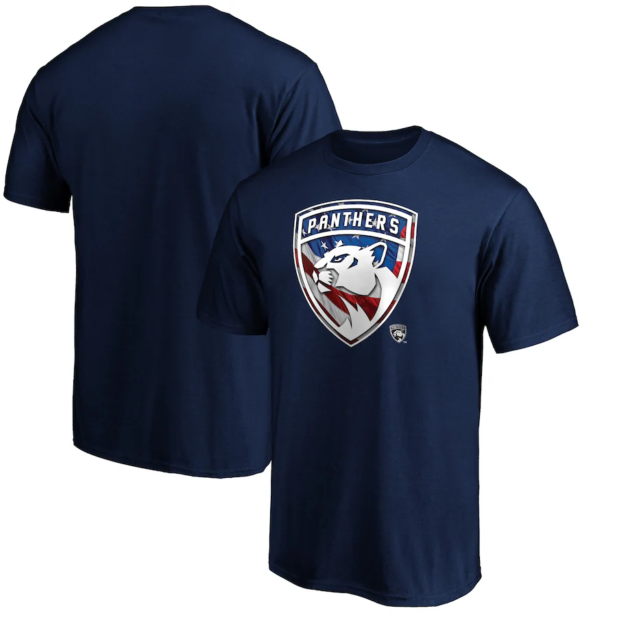Men's Florida Panthers Navy Banner Wave Logo T-Shirt - ujerseystore