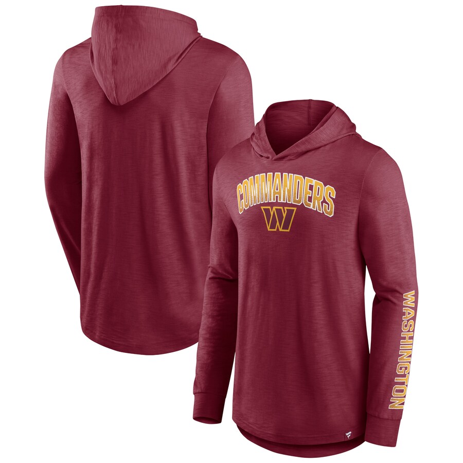 Men's Washington Commanders Fanatics Burgundy Front Runner Long Sleeve Hooded T-Shirt - ujerseystore