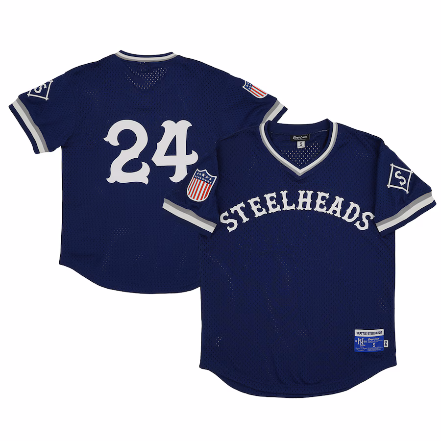 Men's Seattle Steelheads #24 Rings & Crwns Navy Mesh Replica V-Neck Jersey - ujerseystore