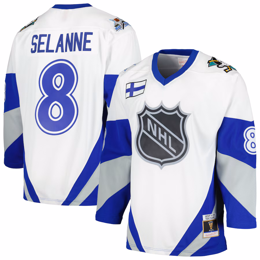 Men's Teemu Selanne Mitchell & Ness White 1999 NHL All-Star Game Blue Line Player Jersey - ujerseystore