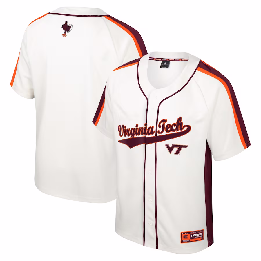 Virginia Tech Hokies Colosseum Ruth Button-Up Baseball Jersey - Cream - ujerseystore
