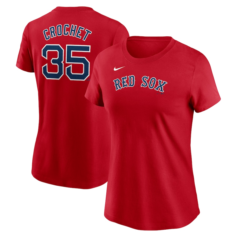 Women's Boston Red Sox Garrett Crochet Nike Red Fuse Name & Number T-Shirt - ujerseystore