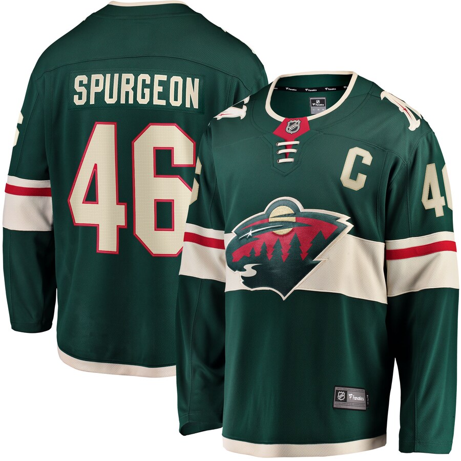 Men's Minnesota Wild Jared Spurgeon Green Home Breakaway Player Jersey - ujerseystore