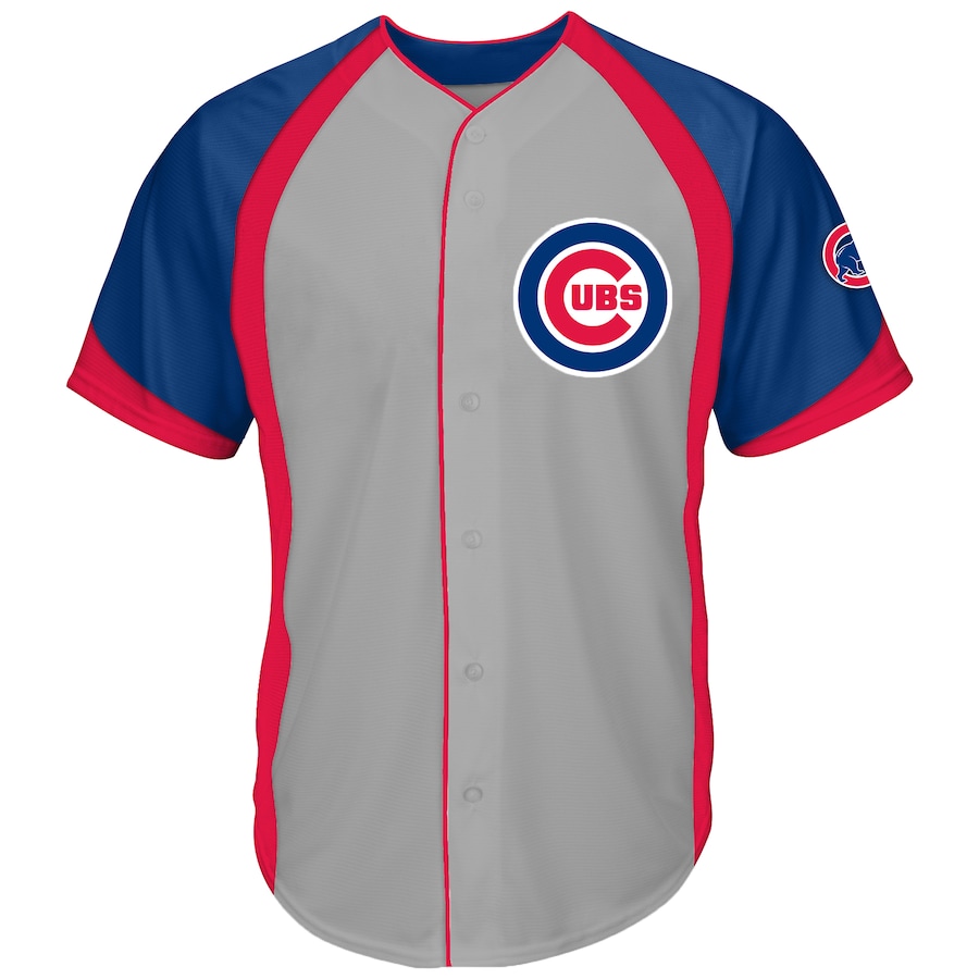 Men's Chicago Cubs Gray/Royal Big & Tall Colorblock Full-Button Jersey - ujerseystore
