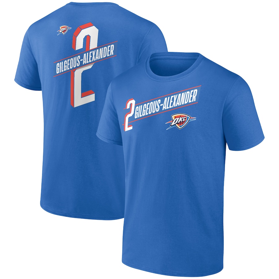 Men's Oklahoma City Thunder Shai Gilgeous-Alexander Blue Full-Court Press Name & Number T-Shirt - ujerseystore