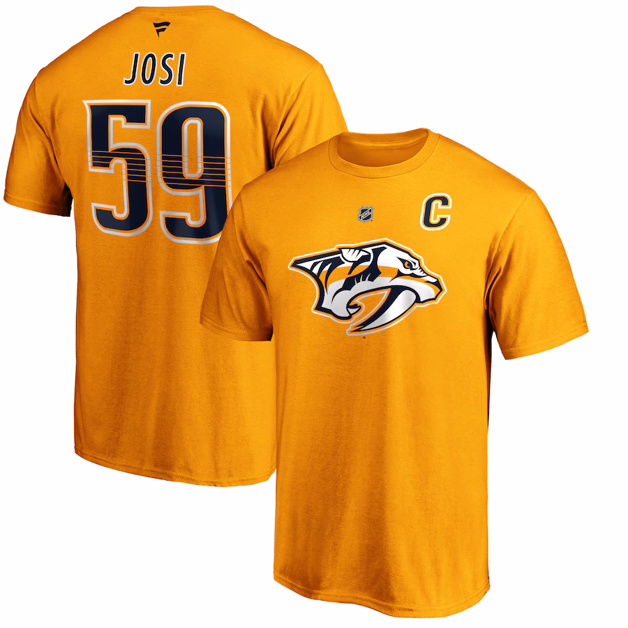 Men's Nashville Predators Roman Josi Fanatics Gold Authentic Stack Player Name & Number T-Shirt - ujerseystore