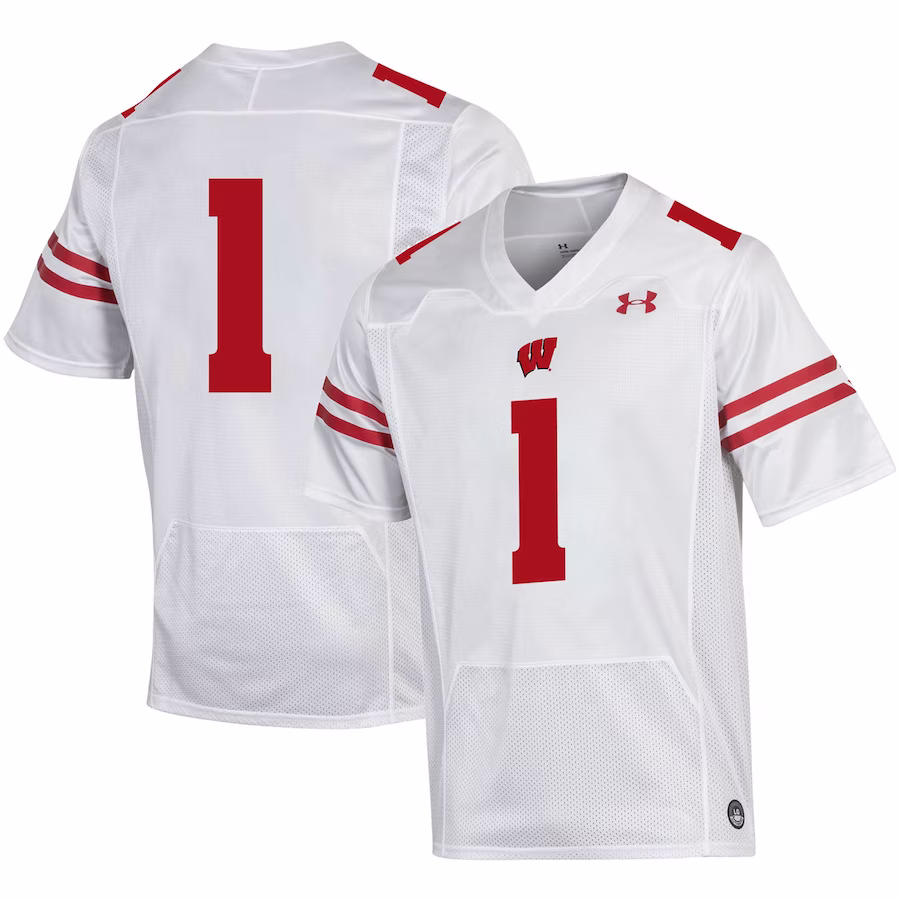 #1 Wisconsin Badgers Under Armour Premier Football Jersey - White - ujerseystore