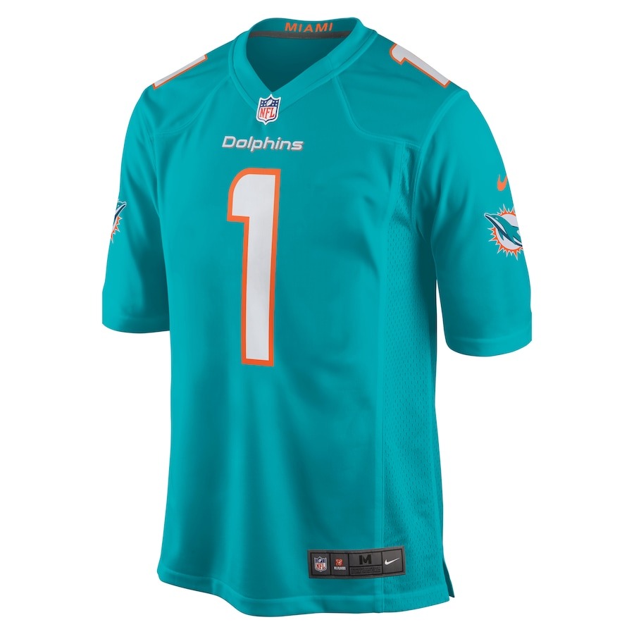 Men's Miami Dolphins Number 1 Dad Nike Aqua Game Jersey - ujerseystore