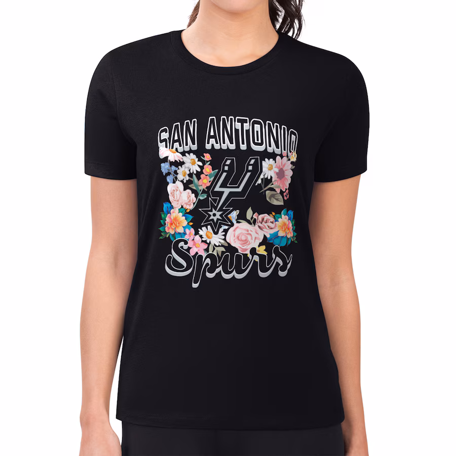 Women's San Antonio Spurs G-III 4Her by Carl Banks Black Flowers Team Logo Graphic Fitted T-Shirt - ujerseystore