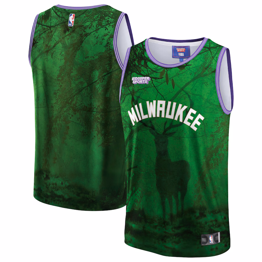 Unisex Milwaukee Bucks NBA & KidSuper Studios by Fanatics Green Hometown Jersey - ujerseystore