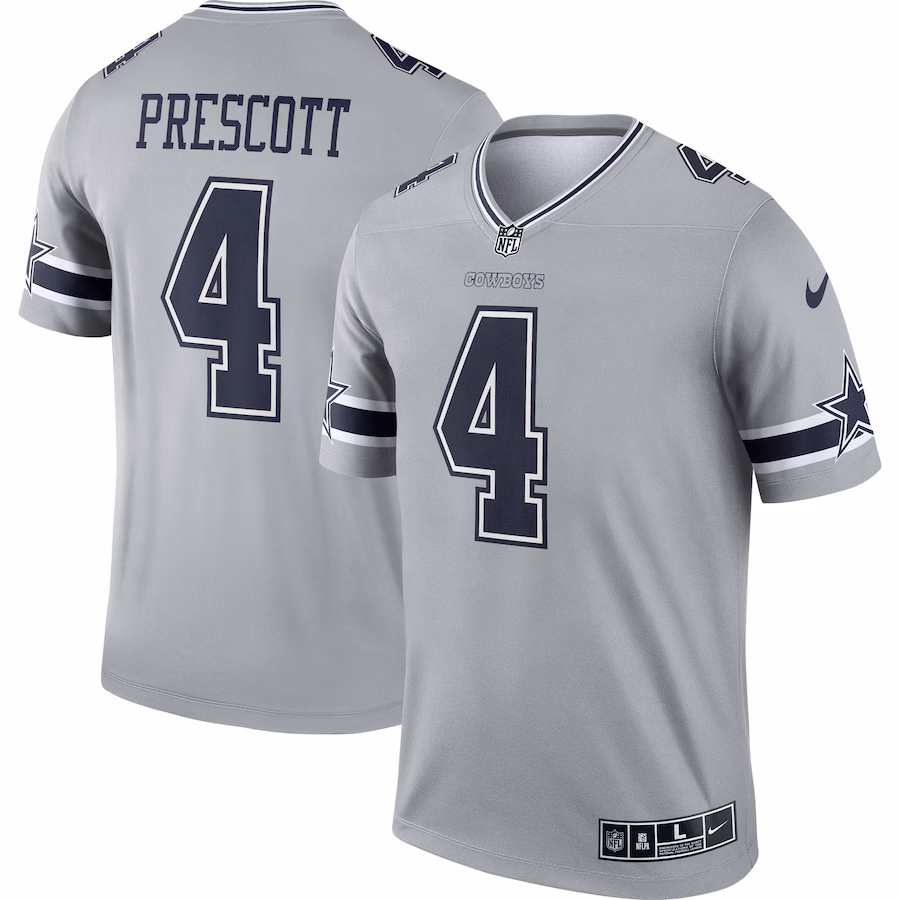Men's Dallas Cowboys Dak Prescott Nike Gray Inverted Legend Player Performance Top - ujerseystore