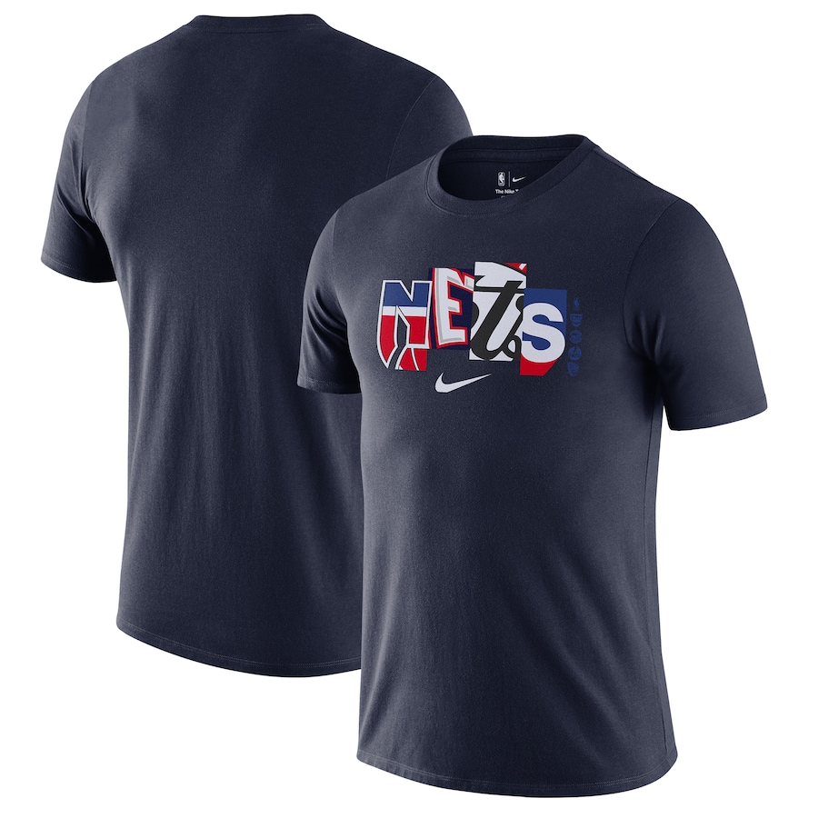 Men's Brooklyn Nets Nike Navy 2021/22 City Edition Essential Wordmark Collage T-Shirt - ujerseystore