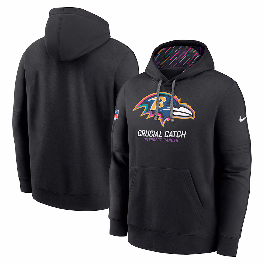 Men's Baltimore Ravens Nike Black 2024 NFL Crucial Catch Club Pullover Hoodie - ujerseystore