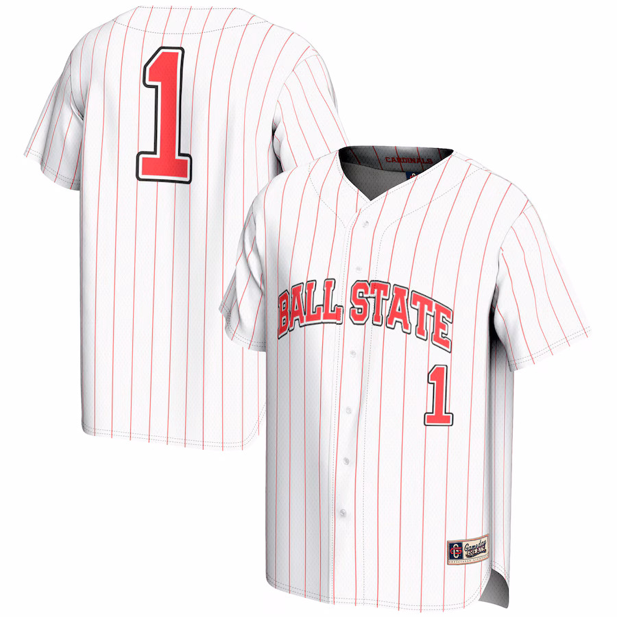 Youth GameDay Greats #1 White Ball State Cardinals Lightweight Baseball Fashion Jersey - ujerseystore