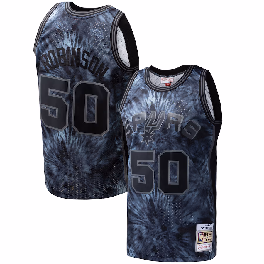Men's San Antonio Spurs David Robinson Mitchell & Ness Black Hardwood Classics 1998/99 Tie-Dye Swingman Jersey - ujerseystore