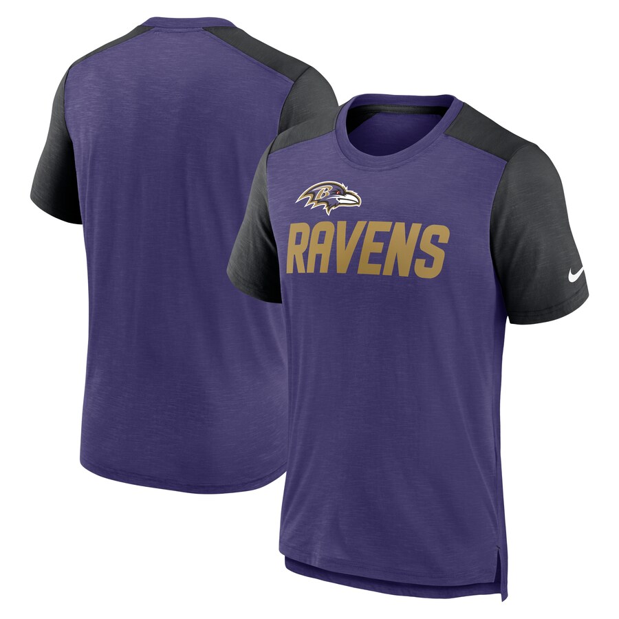 Men's Baltimore Ravens Nike Heathered Purple/Heathered Black Color Block Team Name T-Shirt - ujerseystore