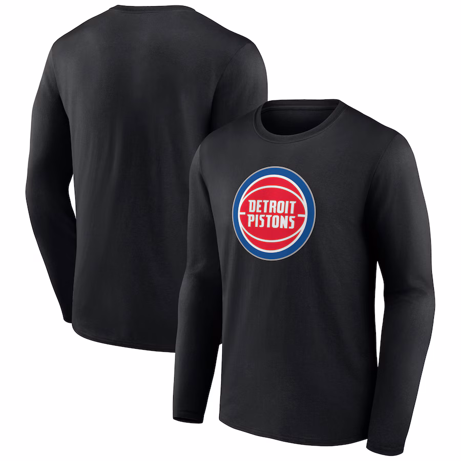 Men's Detroit Pistons Black Primary Team Logo Long Sleeve T-Shirt - ujerseystore