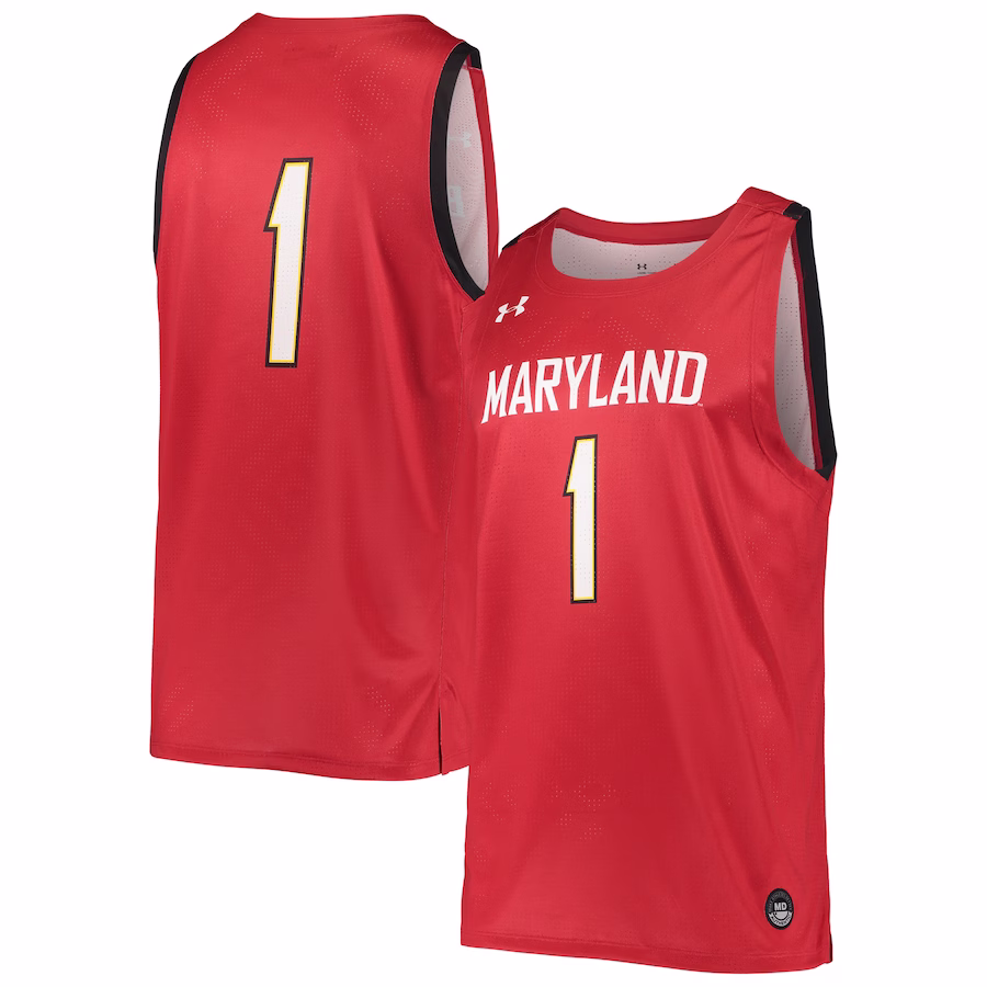 #1 Maryland Terrapins Under Armour College Replica Basketball Jersey - Red - ujerseystore