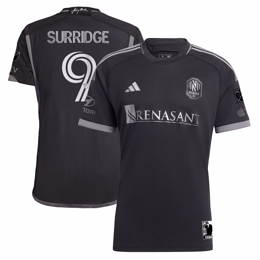 Men's Nashville SC Sam Surridge adidas Black 2023 Man In Black Kit Authentic Player Jersey - ujerseystore