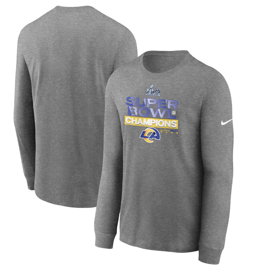 Men's Los Angeles Rams Nike Heathered Charcoal Super Bowl LVI Champions Locker Room Trophy Collection Long Sleeve T-Shirt - ujerseystore