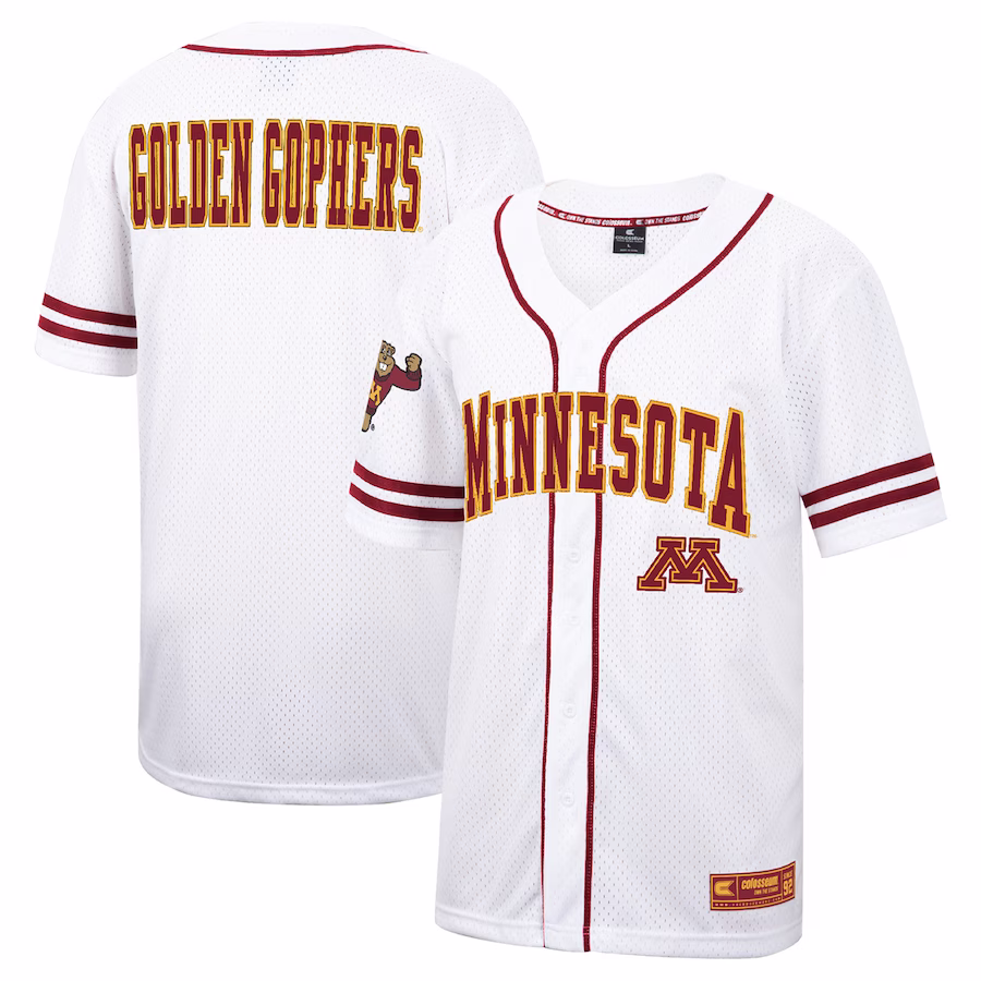 Minnesota Golden Gophers Colosseum Free Spirited Mesh Button-Up Baseball Jersey - White - ujerseystore