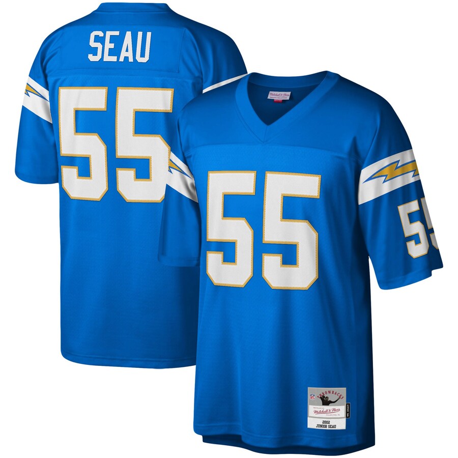 Men's Los Angeles Chargers Junior Seau Mitchell & Ness Powder Blue Big & Tall 2002 Retired Player Replica Jersey - ujerseystore