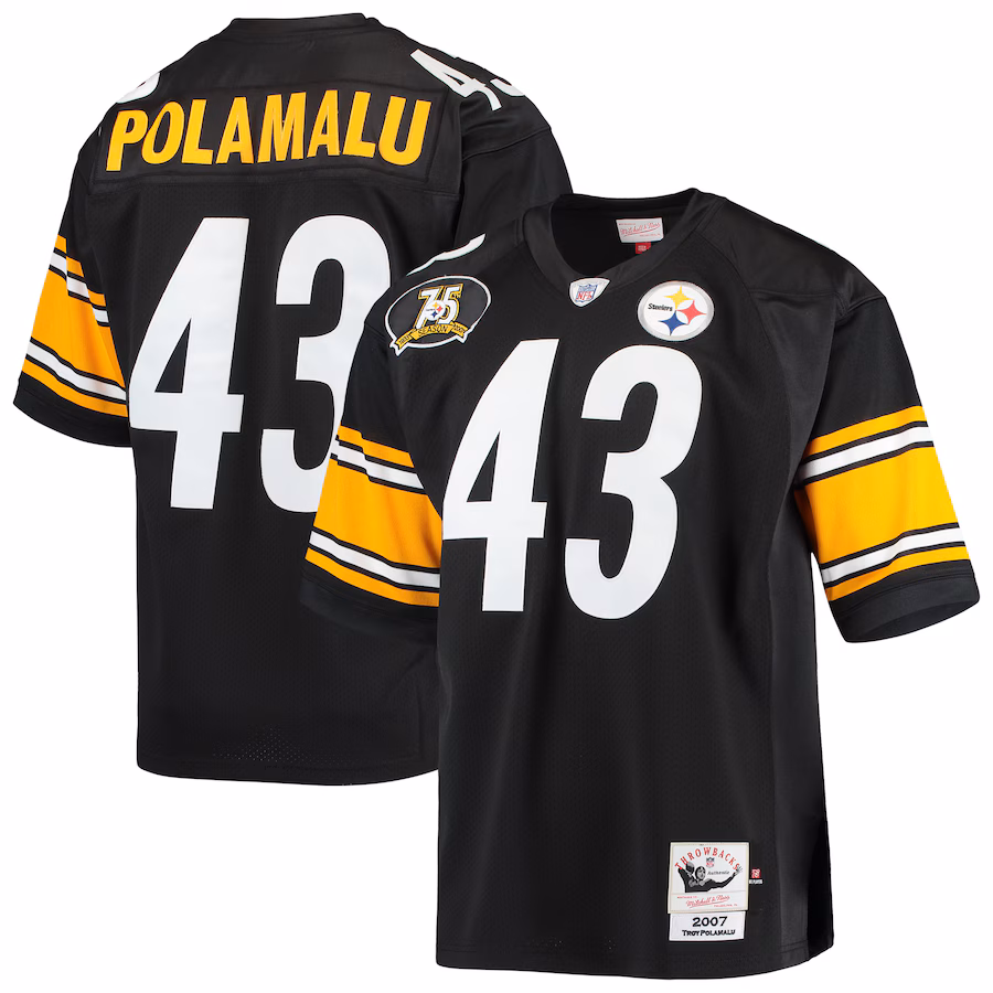 Men's Pittsburgh Steelers 2007 Troy Polamalu Mitchell & Ness Black Authentic Throwback Retired Player Jersey - ujerseystore