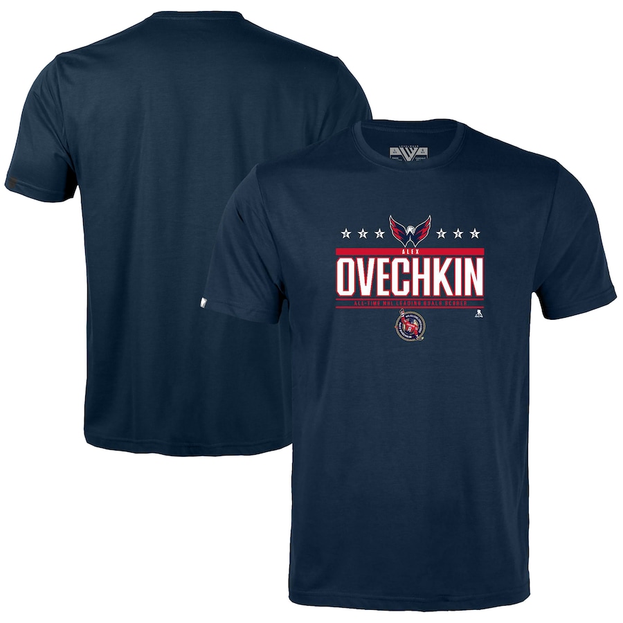 Youth Washington Capitals Alexander Ovechkin Levelwear Navy NHL All-Time Leading Goal Scorer Milestone Stars Name & Number Little Richmond T-Shirt - ujerseystore