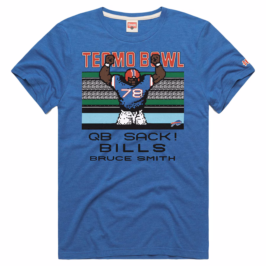 Men's Buffalo Bills Bruce Smith Homage Royal Tecmo Bowl Retired Player Graphic Tri-Blend T-Shirt - ujerseystore