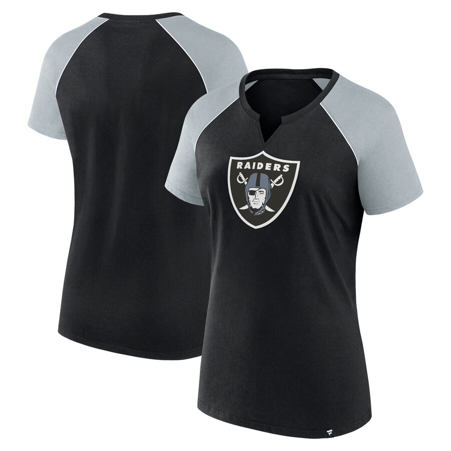 Women's Las Vegas Raiders Fanatics Black/Silver Glittered Primary Raglan T-Shirt - ujerseystore