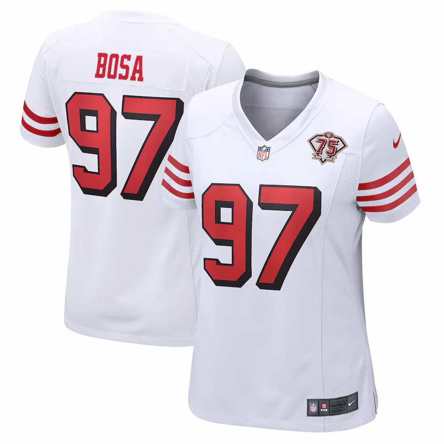 Women's San Francisco 49ers Nick Bosa Nike White 75th Anniversary 2nd Alternate Game Jersey - ujerseystore