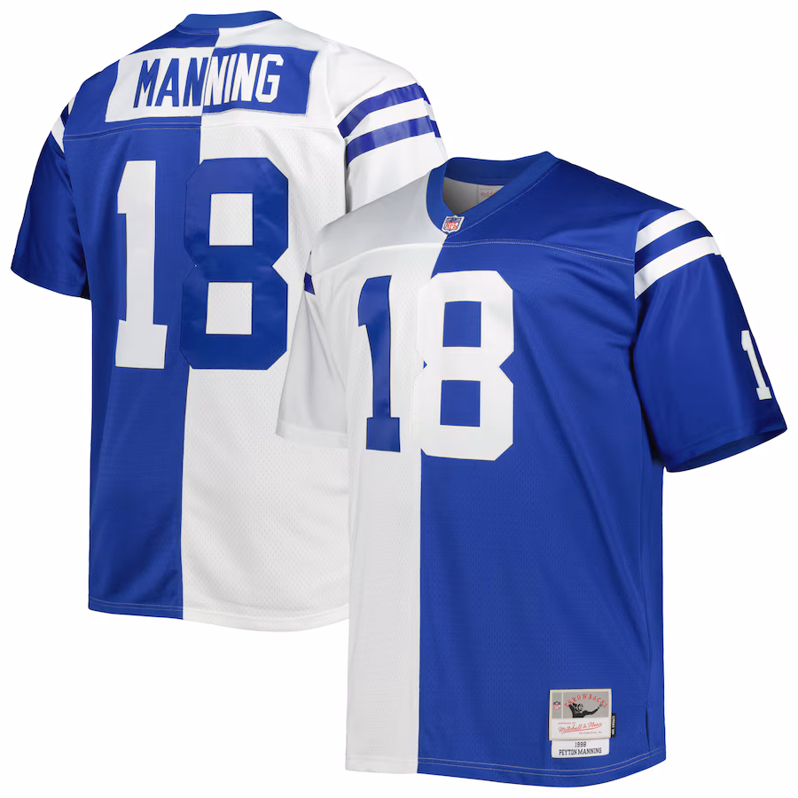 Men's Indianapolis Colts Peyton Manning Mitchell & Ness White/Royal Big & Tall Split Legacy Retired Player Replica Jersey - ujerseystore