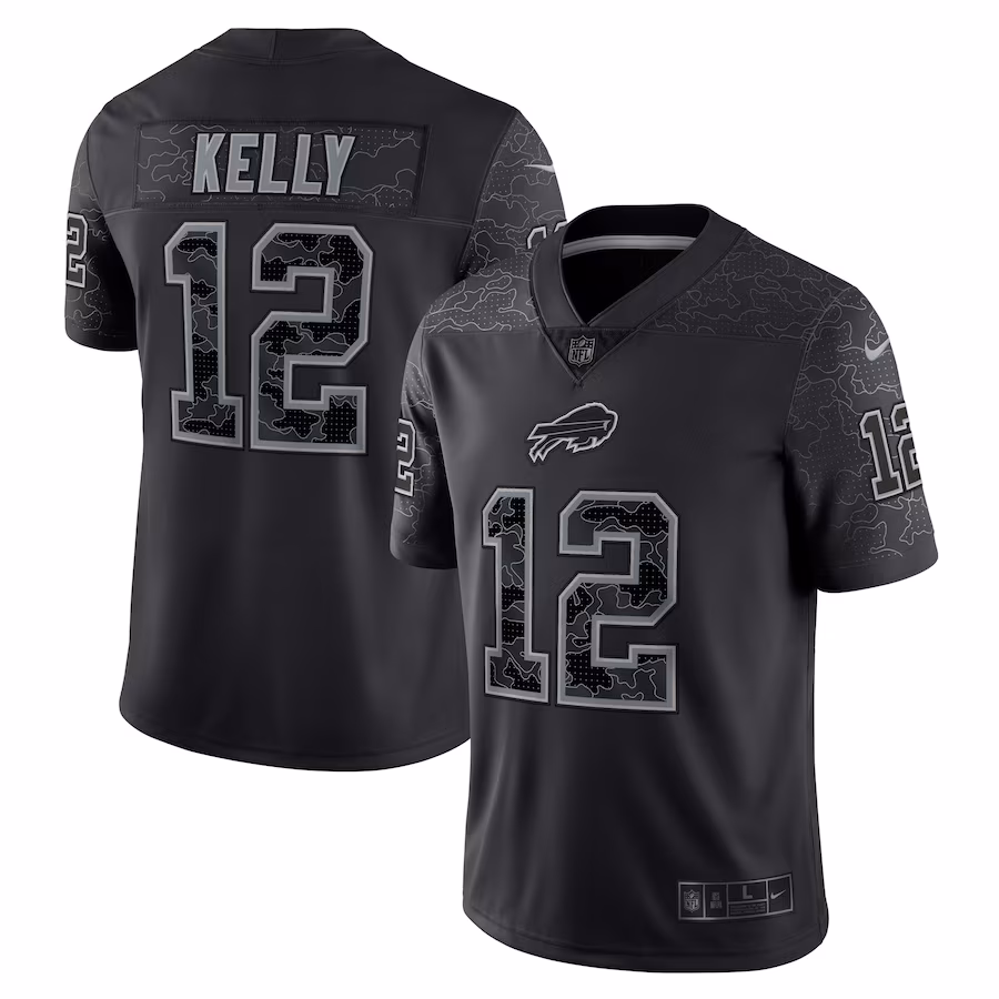 Men's Buffalo Bills Jim Kelly Nike Black Retired Player RFLCTV Limited Jersey - ujerseystore
