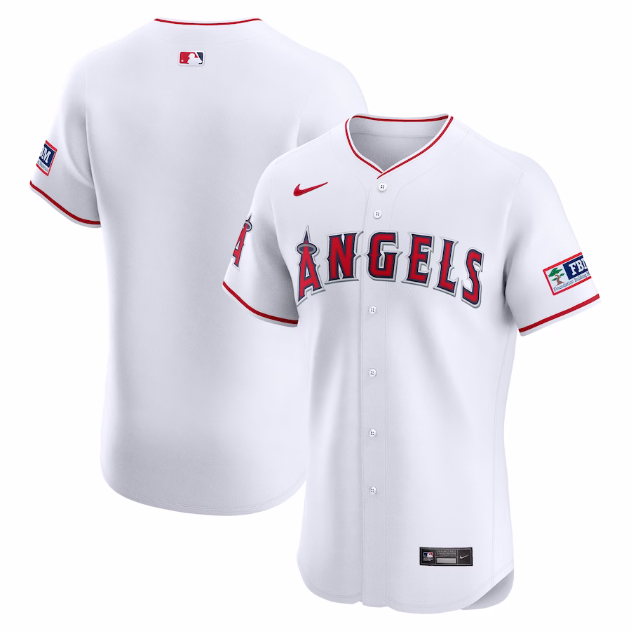 Men's Los Angeles Angels Nike White Home Elite Patch Jersey - ujerseystore