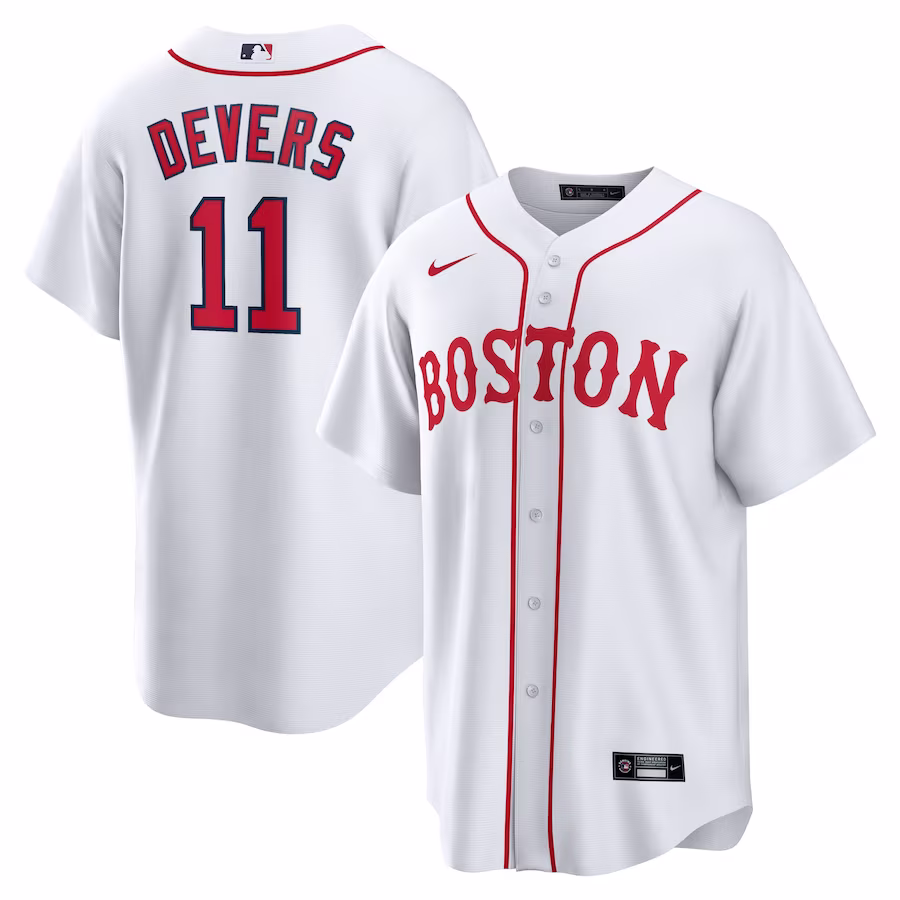 Men's Boston Red Sox Rafael Devers Nike White 2021 Patriots' Day Official Replica Player Jersey - ujerseystore