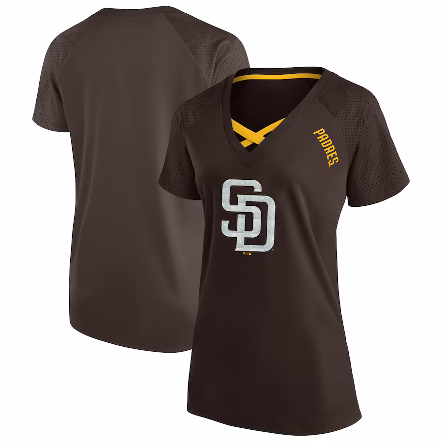 Women's San Diego Padres Profile Brown Plus Size Glitter Raglan V-Neck T-Shirt - ujerseystore