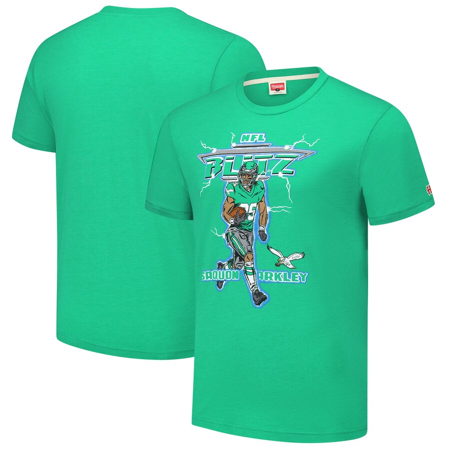 Men's Philadelphia Eagles Saquon Barkley Homage Kelly Green NFL Blitz Player Tri-Blend T-Shirt - ujerseystore