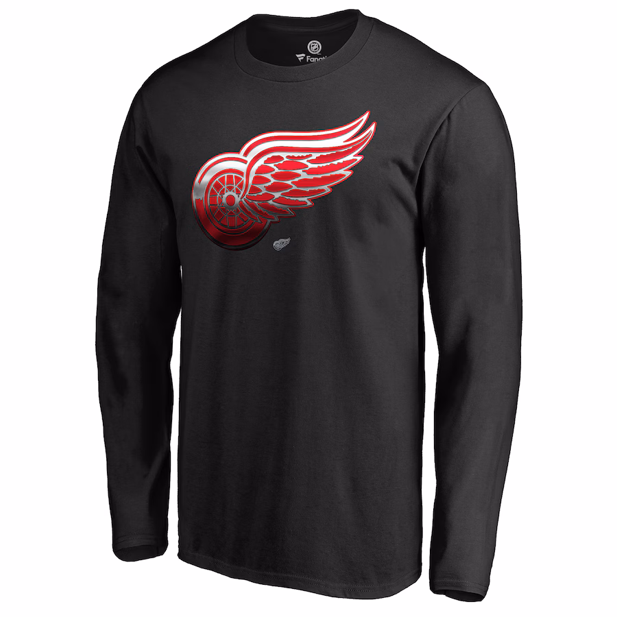 Men's Detroit Red Wings Black Midnight Mascot Long Sleeve T-Shirt - ujerseystore