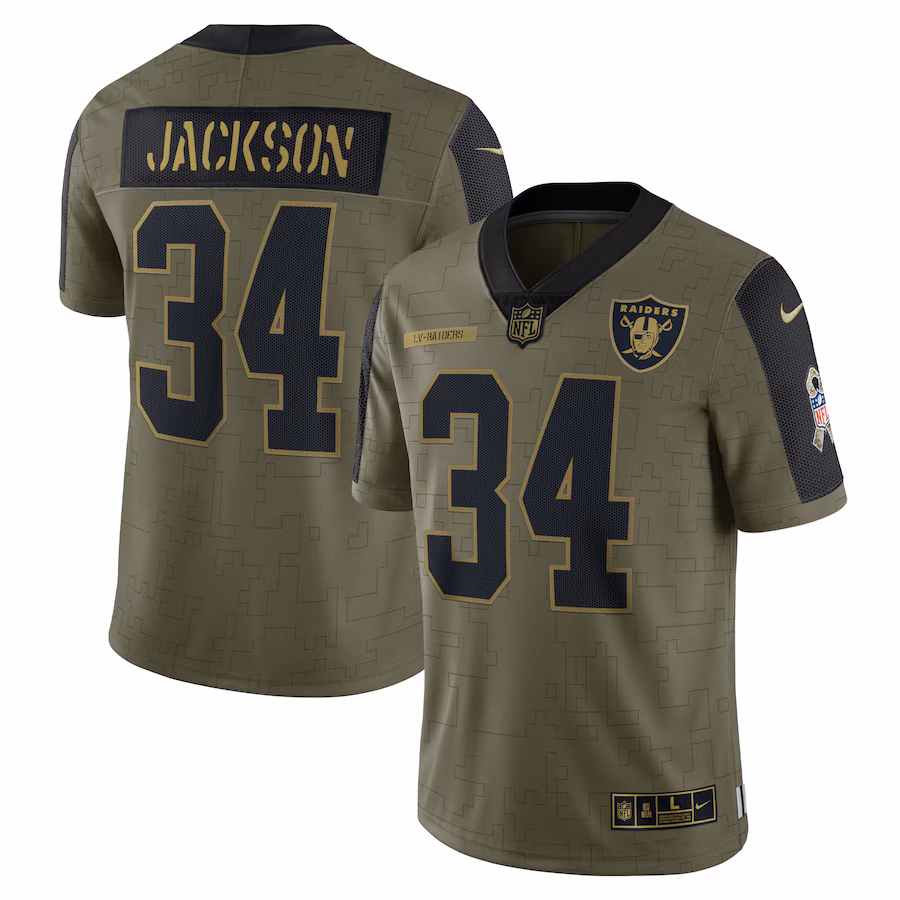 Men's Las Vegas Raiders Bo Jackson Nike Olive 2021 Salute To Service Retired Player Limited Jersey - ujerseystore