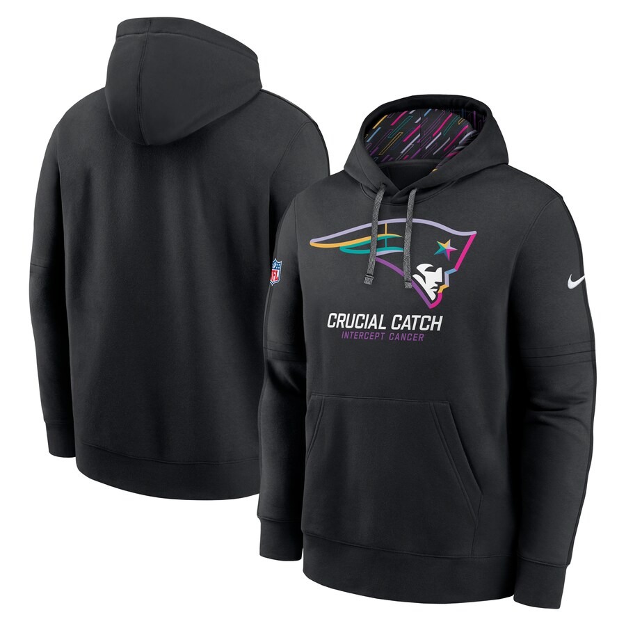 Men's New England Patriots Nike Black 2024 NFL Crucial Catch Club Pullover Hoodie - ujerseystore