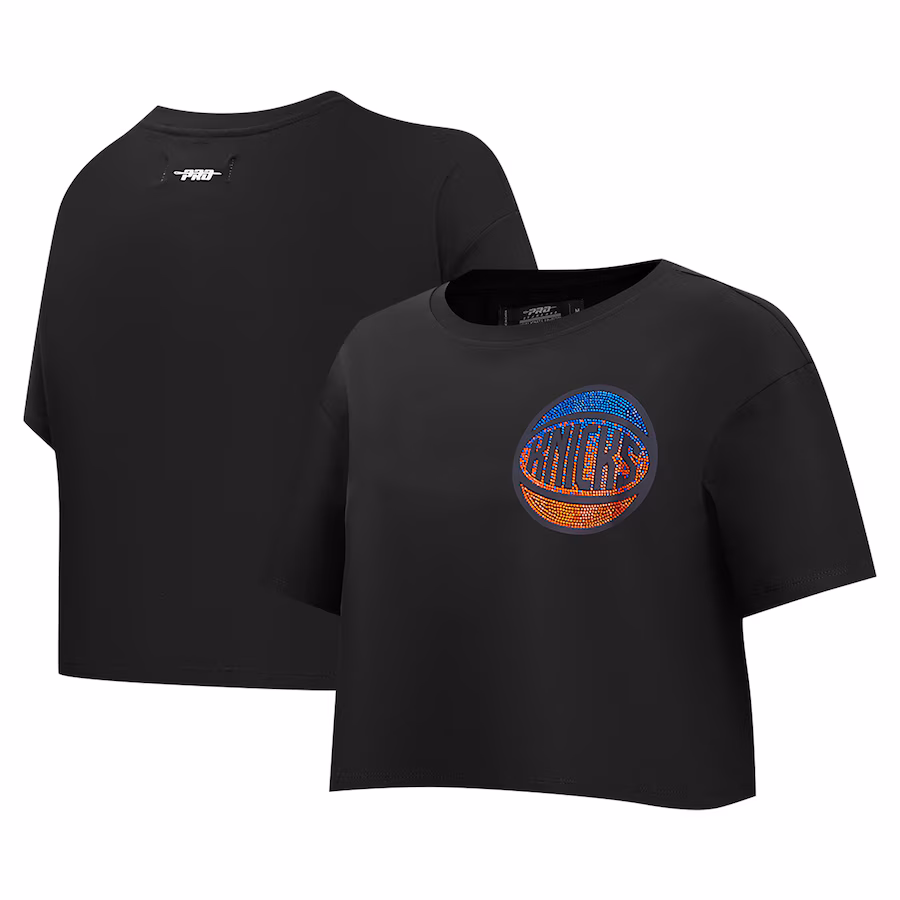 Women's New York Knicks Pro Standard Black Jewels Boxy Cropped T-Shirt - ujerseystore