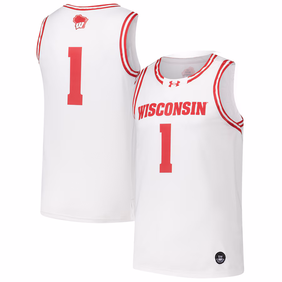 Men's Under Armour #1 White Wisconsin Badgers Replica Basketball Jersey - ujerseystore