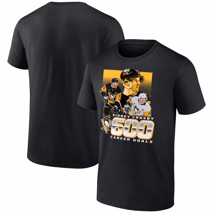 Men's Pittsburgh Penguins Sidney Crosby Black 600 Career Goals T-Shirt - ujerseystore