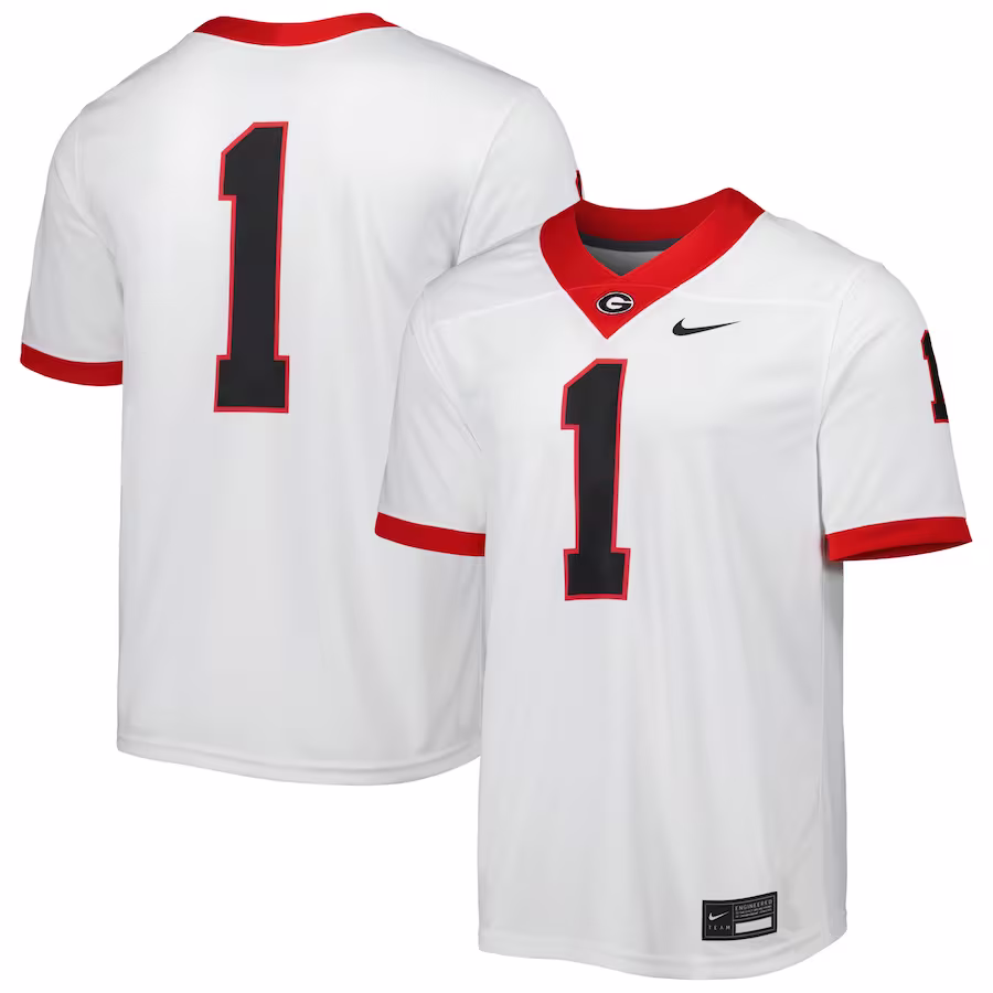 Georgia Bulldogs Nike #1 Away Game Jersey - White - ujerseystore