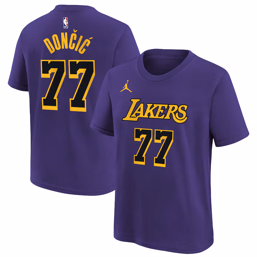Youth Los Angeles Lakers Luka Dončić Jordan Brand Purple Statement Edition Name & Number T-Shirt - ujerseystore